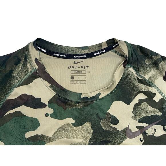 Nike Pro Dri-FIT Camo Compression Shirt Green Men’s Size L Slim Fit Training - Picture 3 of 4
